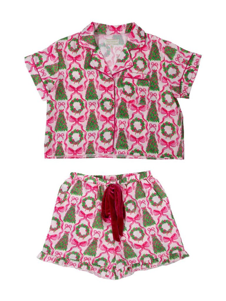 Simply Southern Tree Bow Holiday PJ Shorts Button Top - Adult & Kids T-Shirts, Sweatshirts & Hoodies apparel design preview 2