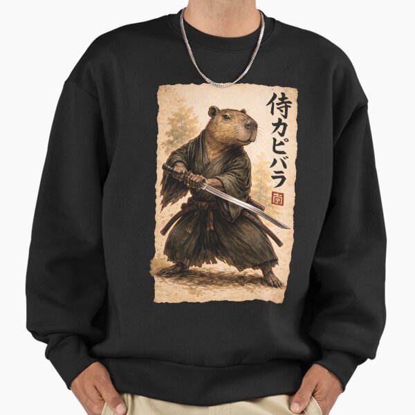 Retro Vintage Japanese ink art, samurai Capybara - Adult & Kids T-Shirts, Sweatshirts & Hoodies apparel design preview 1