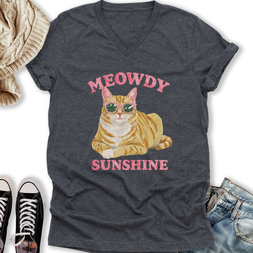 Meowdy Sunshine V-Neck - Adult & Kids T-Shirts, Sweatshirts & Hoodies apparel design preview 1