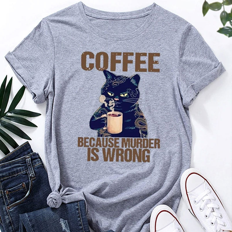 Cat Drinking Coffee Graphic Print Cotton - Adult & Kids T-Shirts, Sweatshirts & Hoodies apparel design preview 2