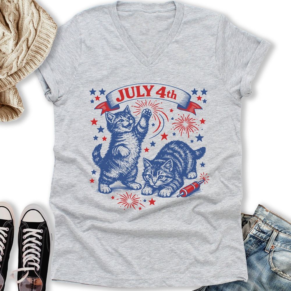 July 4th Kittens V-Neck - Adult & Kids T-Shirts, Sweatshirts & Hoodies apparel design preview 2