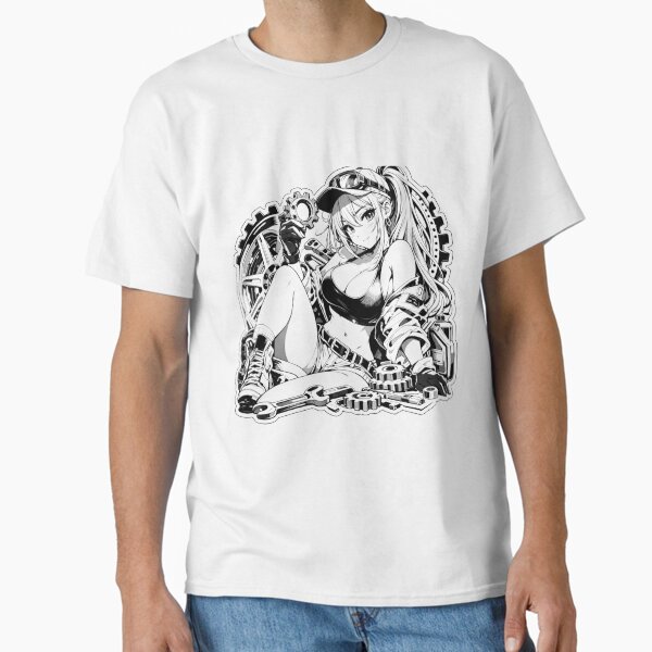 Anime Mechanic Girl Black and White Automotive Waifu - Adult & Kids T-Shirts, Sweatshirts & Hoodies apparel design preview 1