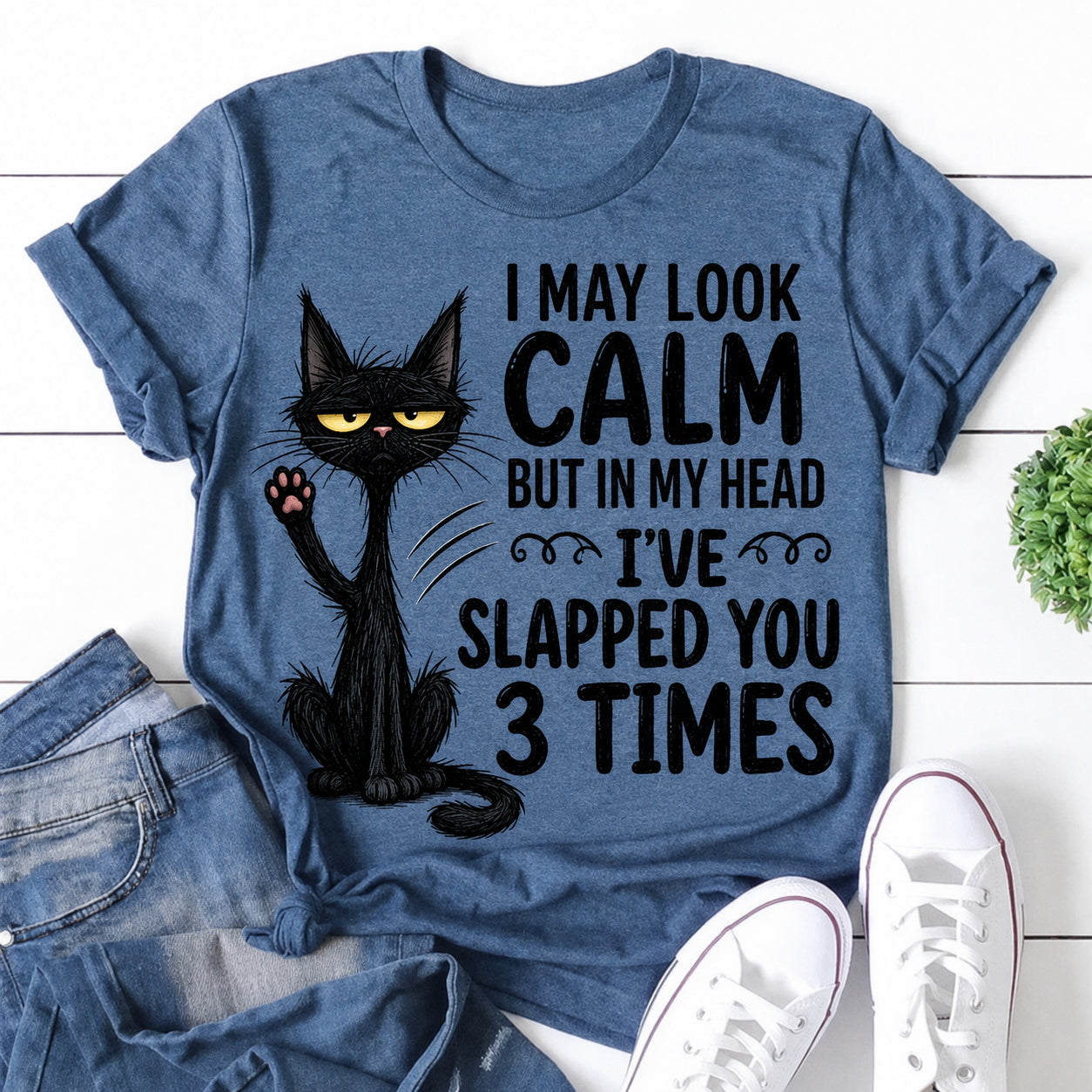 I've Slapped You 3 Times Cat Print Women Slogan - Adult & Kids T-Shirts, Sweatshirts & Hoodies apparel design preview 1