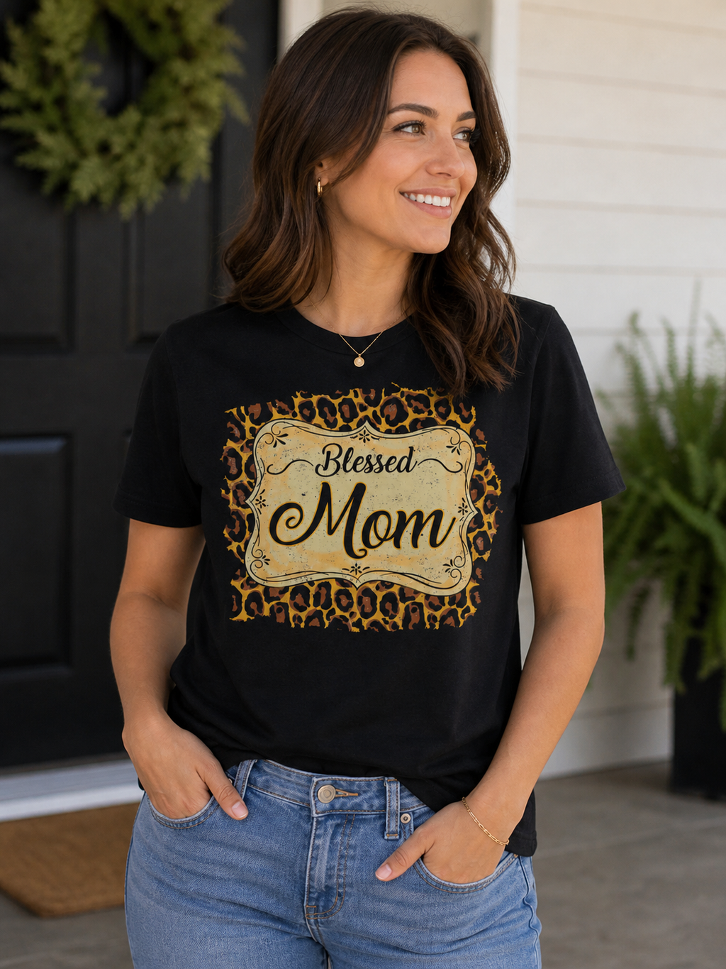 Sassy Frass Blessed Mom Leopard Front Print Bright - Adult & Kids T-Shirts, Sweatshirts & Hoodies apparel design preview 1