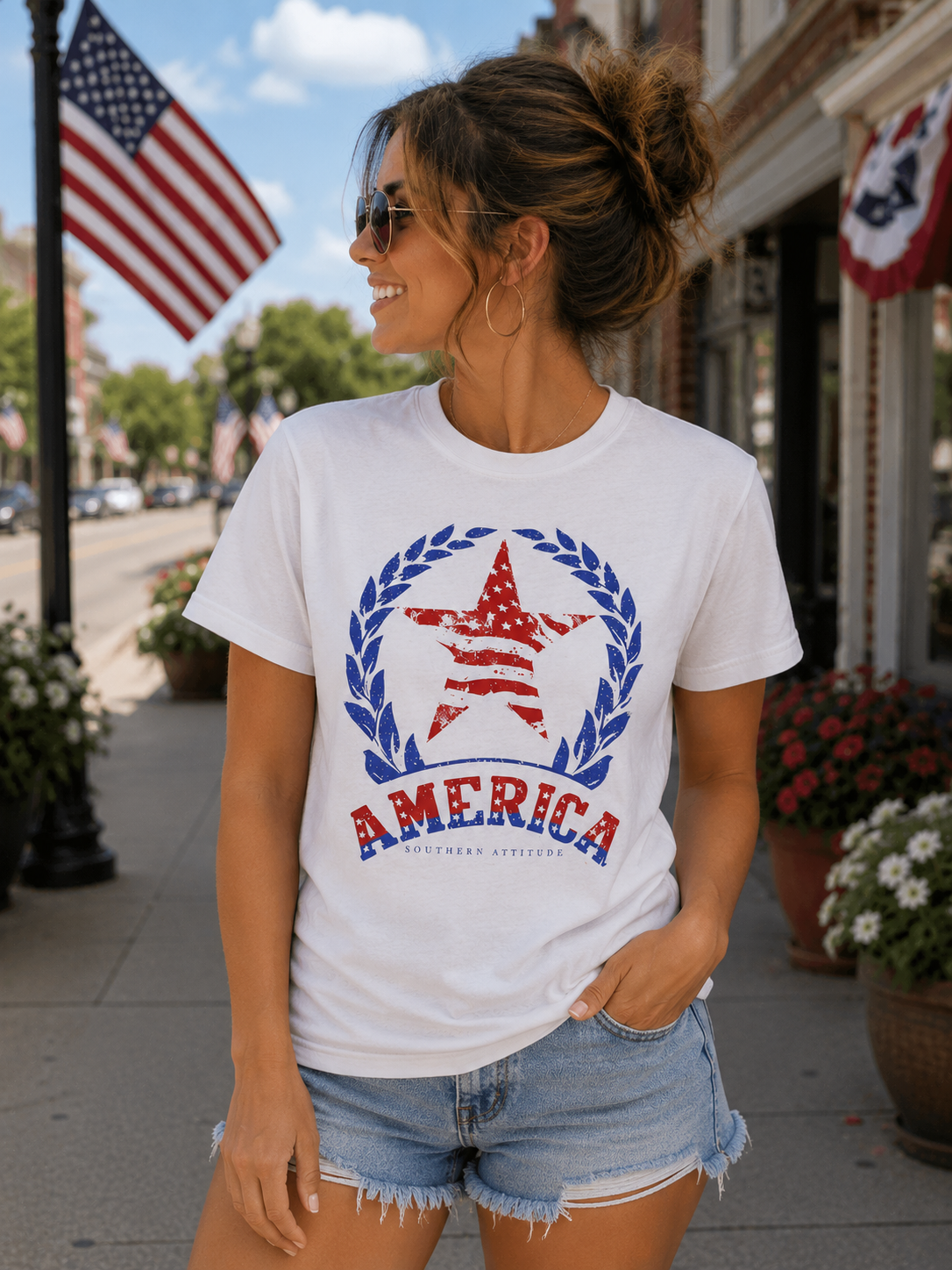 Southern Attitude Preppy USA Star Flag - Adult & Kids T-Shirts, Sweatshirts & Hoodies apparel design preview 1