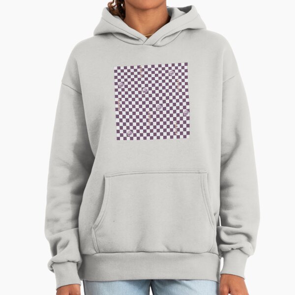 Retro Floral Checkerboard Pattern White Purple - Adult & Kids T-Shirts, Sweatshirts & Hoodies apparel design preview 1