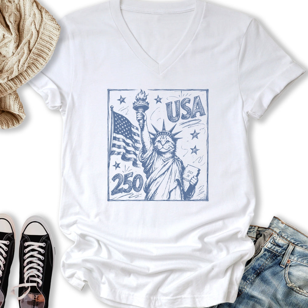 Liberty Cat V-Neck - Adult & Kids T-Shirts, Sweatshirts & Hoodies apparel design preview 2