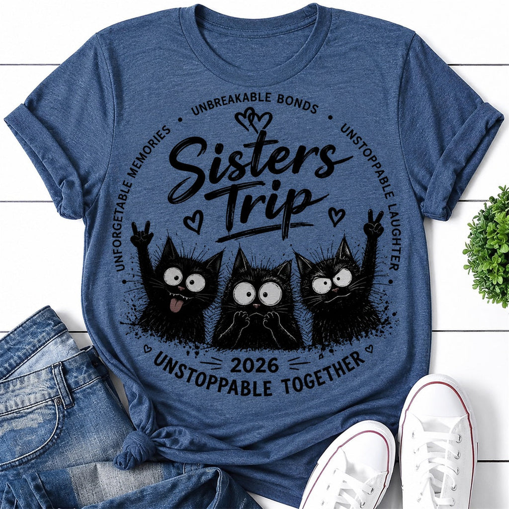 Sisters Trip Cat Print Women Slogan - Adult & Kids T-Shirts, Sweatshirts & Hoodies apparel design preview 1