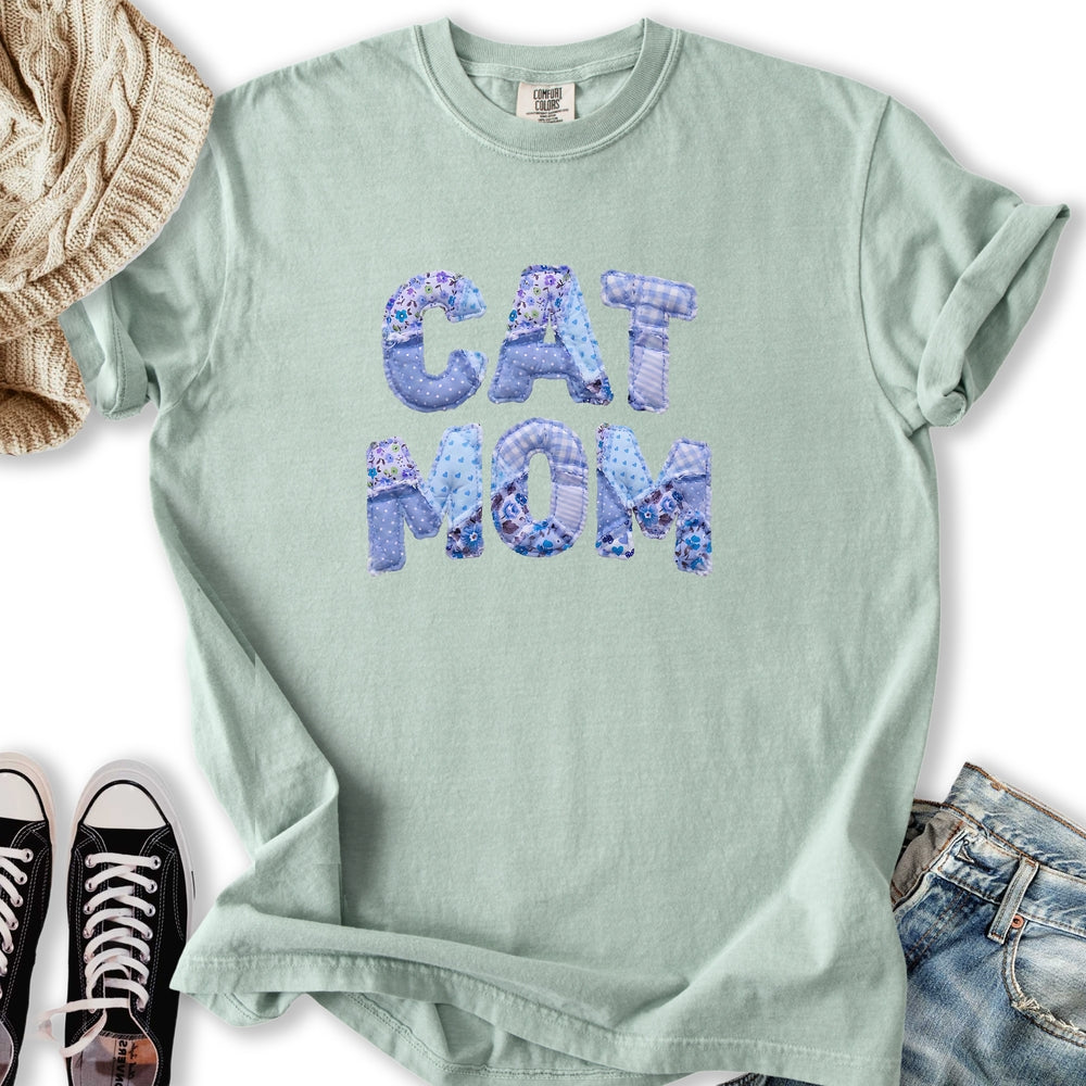 Blue Faux Patchwork Cat - Adult & Kids T-Shirts, Sweatshirts & Hoodies apparel design preview 2