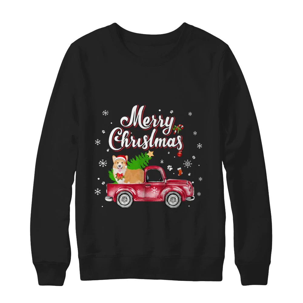 Corgi rides red truck Christmas sweater product image 2