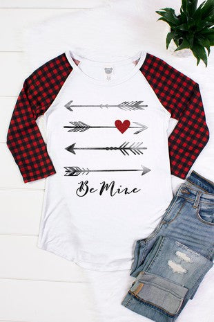 Buffalo Plaid Be Mine Arrows Raglan - Adult & Kids T-Shirts, Sweatshirts & Hoodies apparel design preview 1