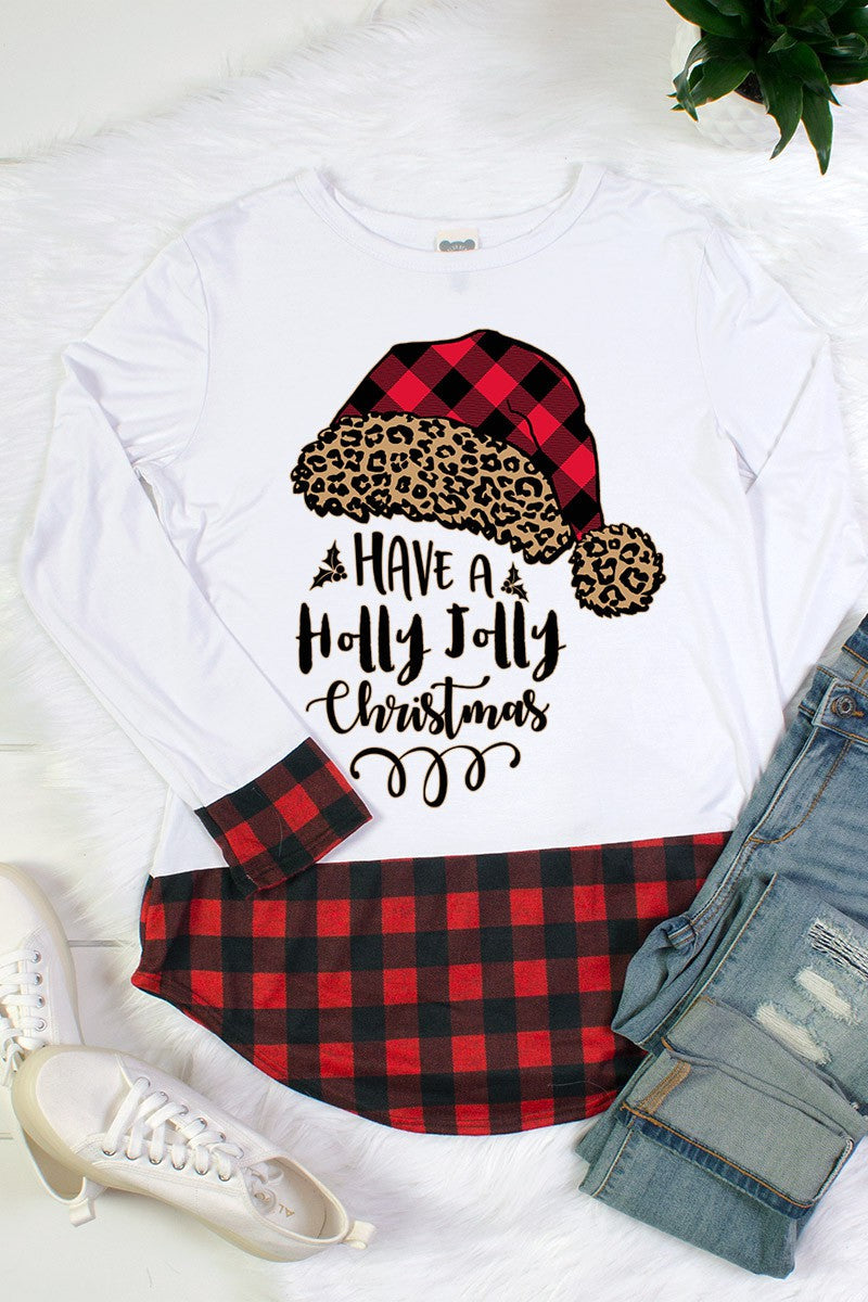 Have a Holly Jolly Christmas Plaid Leopard Santa Hat - Adult & Kids T-Shirts, Sweatshirts & Hoodies apparel design preview 1