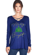 Merry Bright Christmas Tree Criss Cross - Adult & Kids T-Shirts, Sweatshirts & Hoodies apparel design preview 1