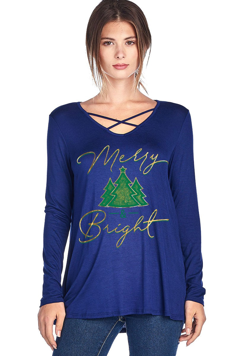 Merry Bright Christmas Tree Criss Cross - Adult & Kids T-Shirts, Sweatshirts & Hoodies apparel design preview 1