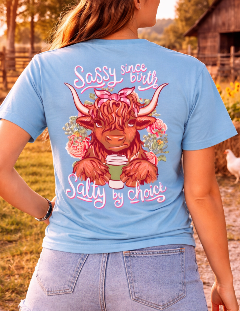 Southern Attitude Salty By Choice Cow - Adult & Kids T-Shirts, Sweatshirts & Hoodies apparel design preview 1