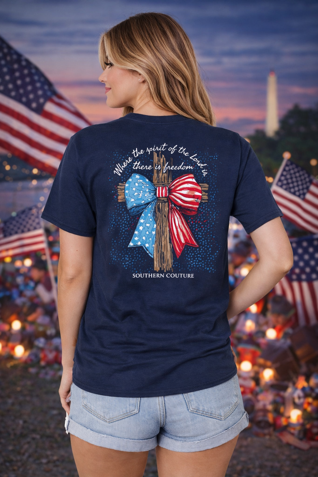 Southern Couture Classic American Bow Cross USA - Adult & Kids T-Shirts, Sweatshirts & Hoodies apparel design preview 1