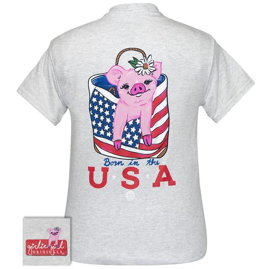 Girlie Girl Originals Preppy Born In USA Pig - Adult & Kids T-Shirts, Sweatshirts & Hoodies apparel design preview 2