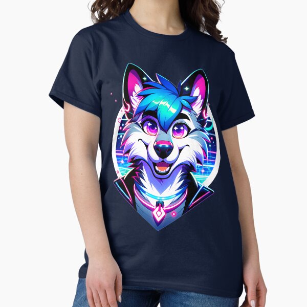 Cyberpunk Neon Furry Anthro Wolf - Adult & Kids T-Shirts, Sweatshirts & Hoodies apparel design preview 1