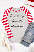 Love is My Favorite Adventure Valentines Day Striped - Adult & Kids T-Shirts, Sweatshirts & Hoodies apparel design preview 1