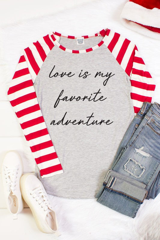 Love is My Favorite Adventure Valentines Day Striped - Adult & Kids T-Shirts, Sweatshirts & Hoodies apparel design preview 1