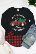 Have Yourself a Very Merry Christmas Truck Plaid Cuff - Adult & Kids T-Shirts, Sweatshirts & Hoodies apparel design preview 1