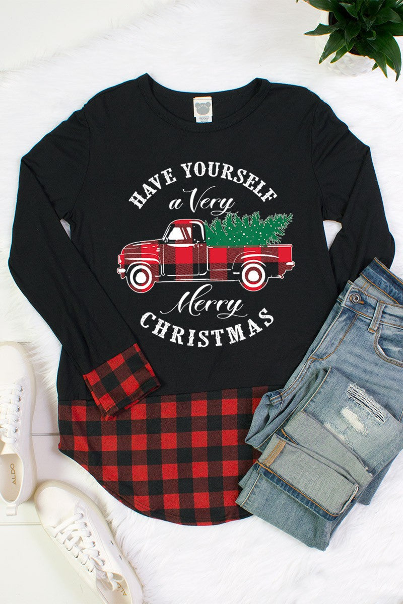 Have Yourself a Very Merry Christmas Truck Plaid Cuff - Adult & Kids T-Shirts, Sweatshirts & Hoodies apparel design preview 1