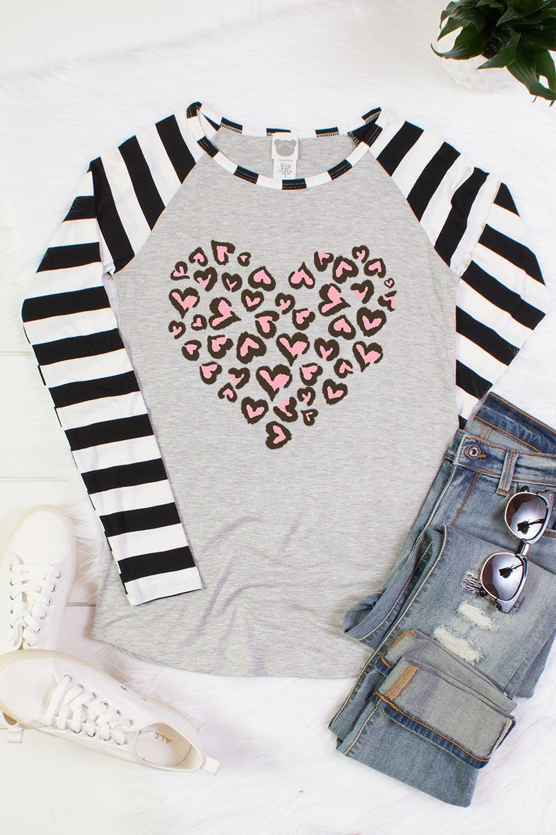 SALE Love Hearts Valentines Day Striped Raglan - Adult & Kids T-Shirts, Sweatshirts & Hoodies apparel design preview 1