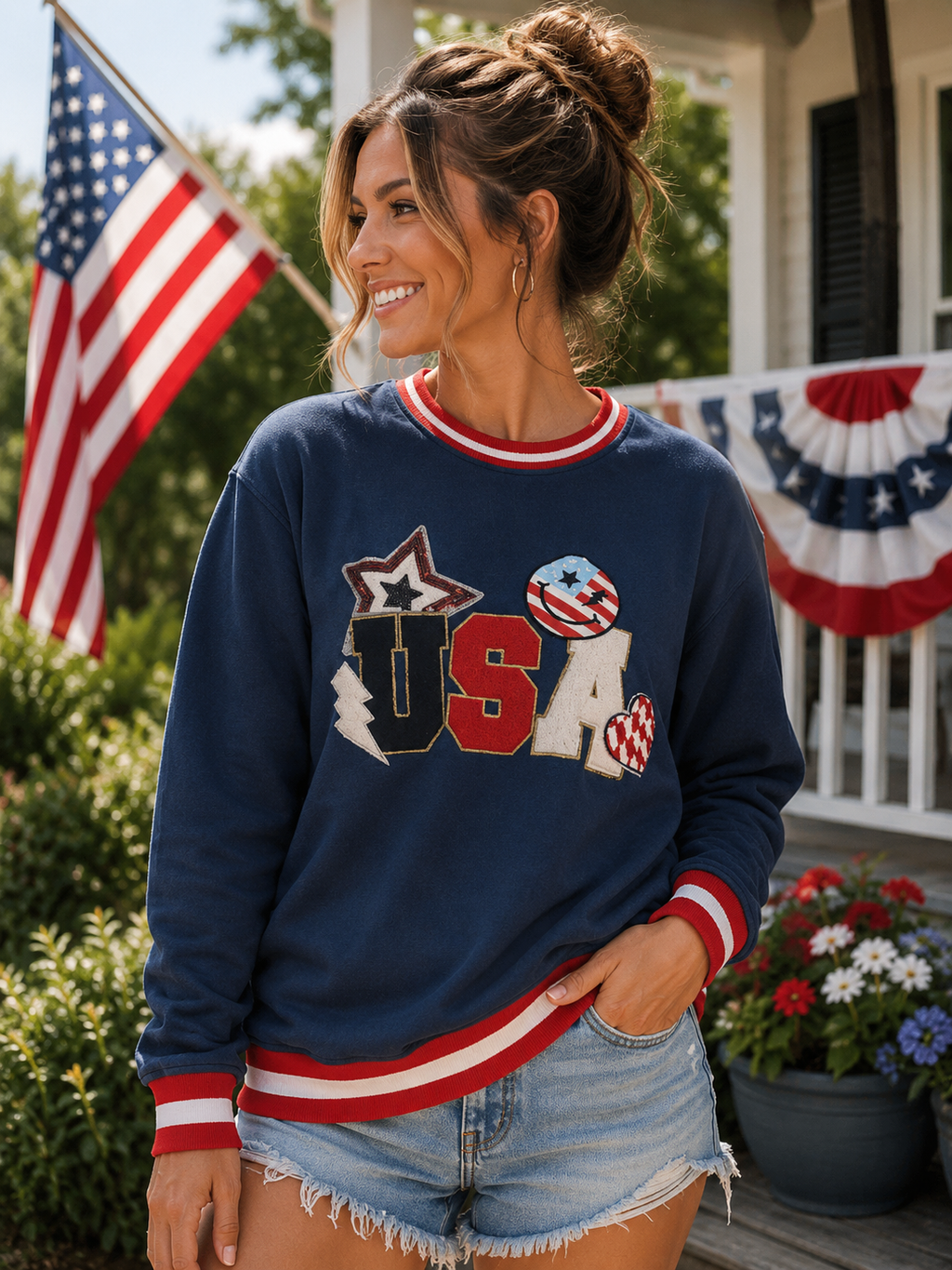 Simply Southern USA Navy Varsity Crew - Adult & Kids T-Shirts, Sweatshirts & Hoodies apparel design preview 1