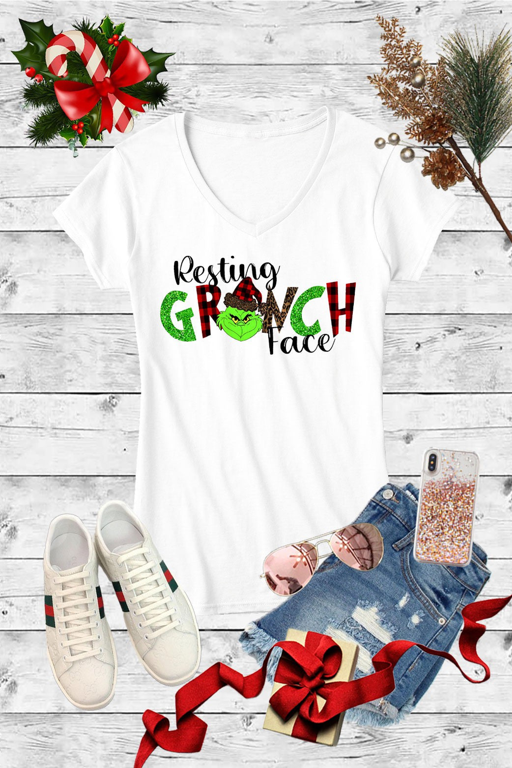 Resting Grinch Face Christmas Holiday Canvas Girlie - Adult & Kids T-Shirts, Sweatshirts & Hoodies apparel design preview 1