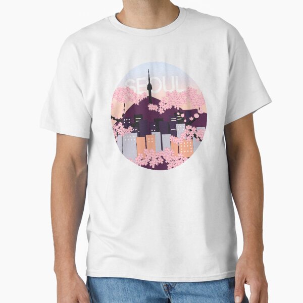 Seoul Tower With Woodblock Style Cherry Blossoms - Adult & Kids T-Shirts, Sweatshirts & Hoodies apparel design preview 1