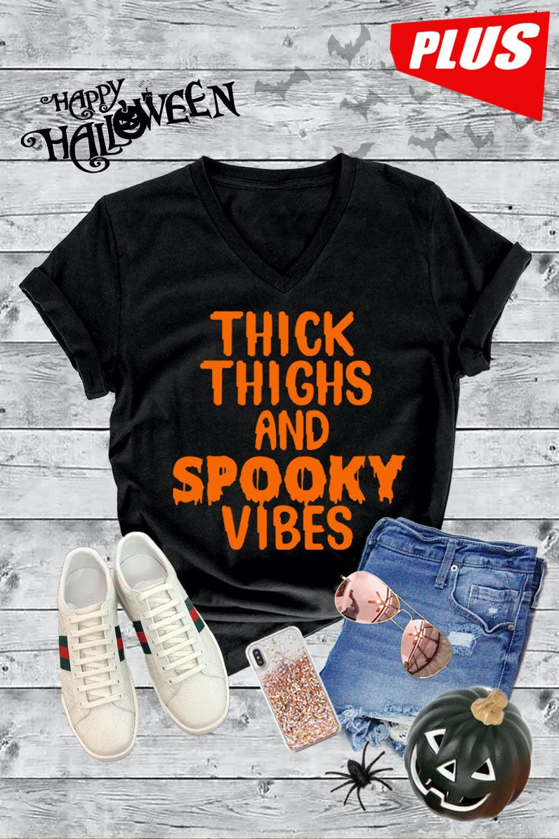 Thick Thighs Spooky Vibes Halloween Canvas Girlie - Adult & Kids T-Shirts, Sweatshirts & Hoodies apparel design preview 2
