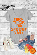 Thick Thighs Spooky Vibes Halloween Canvas Girlie - Adult & Kids T-Shirts, Sweatshirts & Hoodies apparel design preview 1