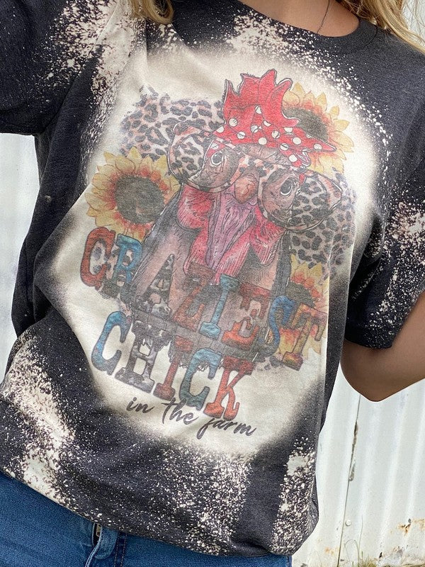 Craziest Chick in the Farm Leopard Bleached Dye - Adult & Kids T-Shirts, Sweatshirts & Hoodies apparel design preview 2