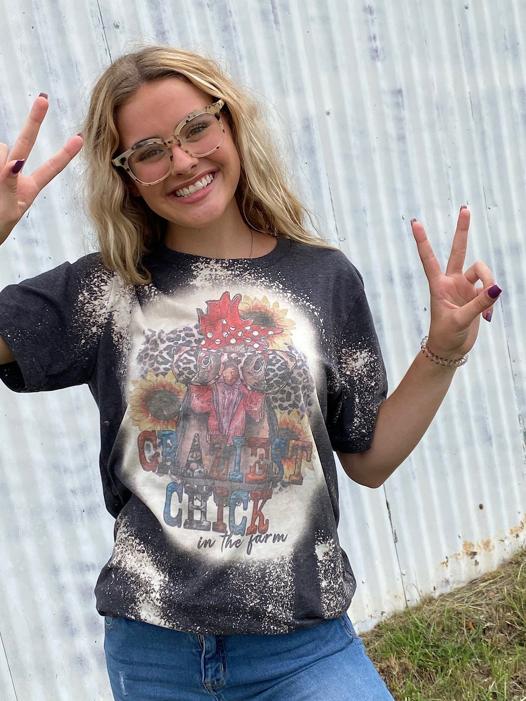 Craziest Chick in the Farm Leopard Bleached Dye - Adult & Kids T-Shirts, Sweatshirts & Hoodies apparel design preview 1