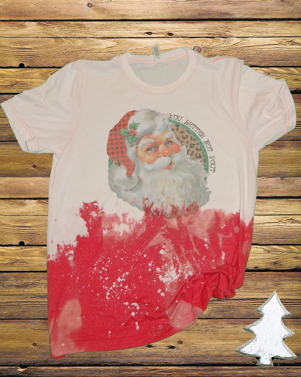 You Better Not Pout Leopard Santa Christmas Bleached - Adult & Kids T-Shirts, Sweatshirts & Hoodies apparel design preview 1