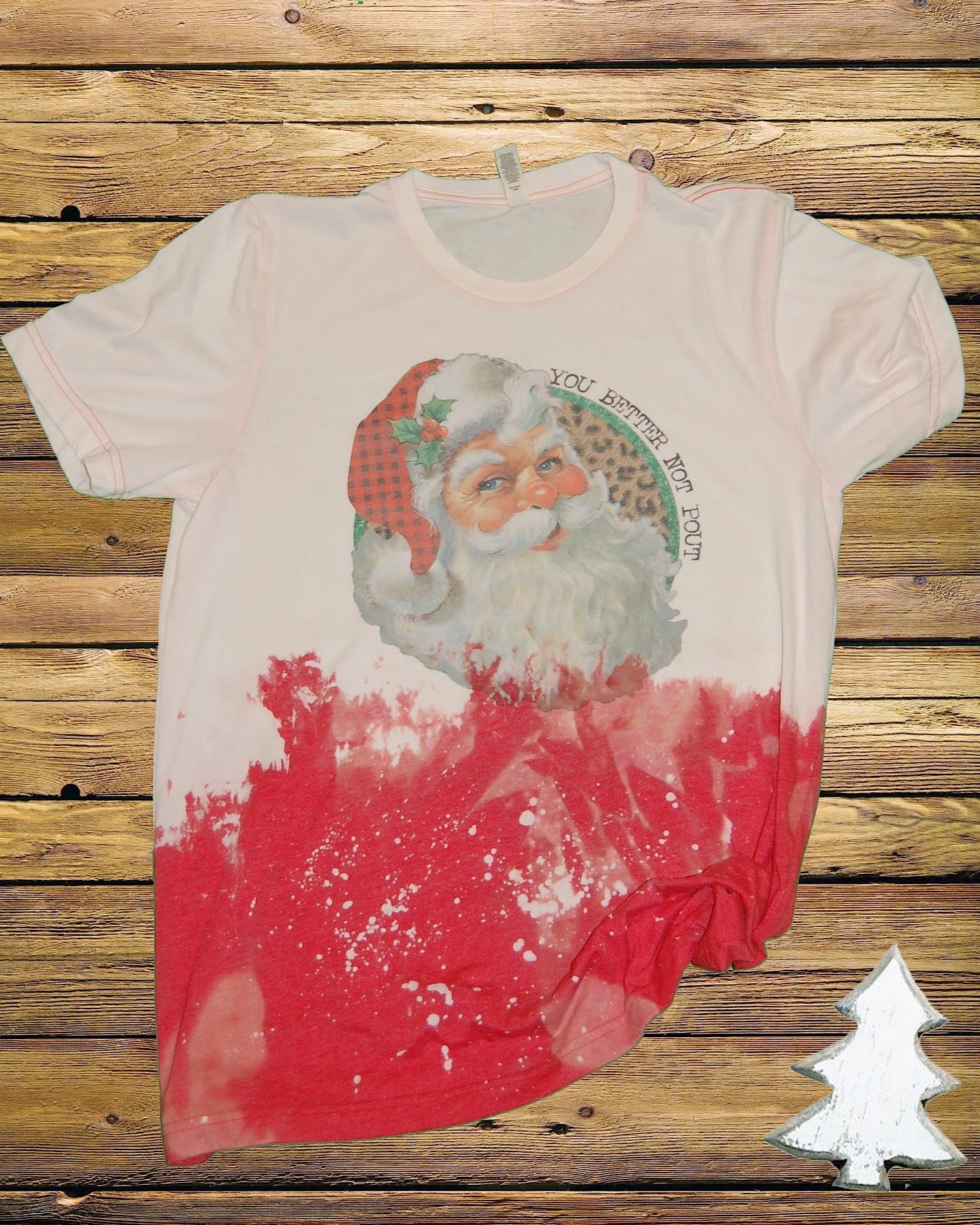You Better Not Pout Leopard Santa Christmas Bleached - Adult & Kids T-Shirts, Sweatshirts & Hoodies apparel design preview 1