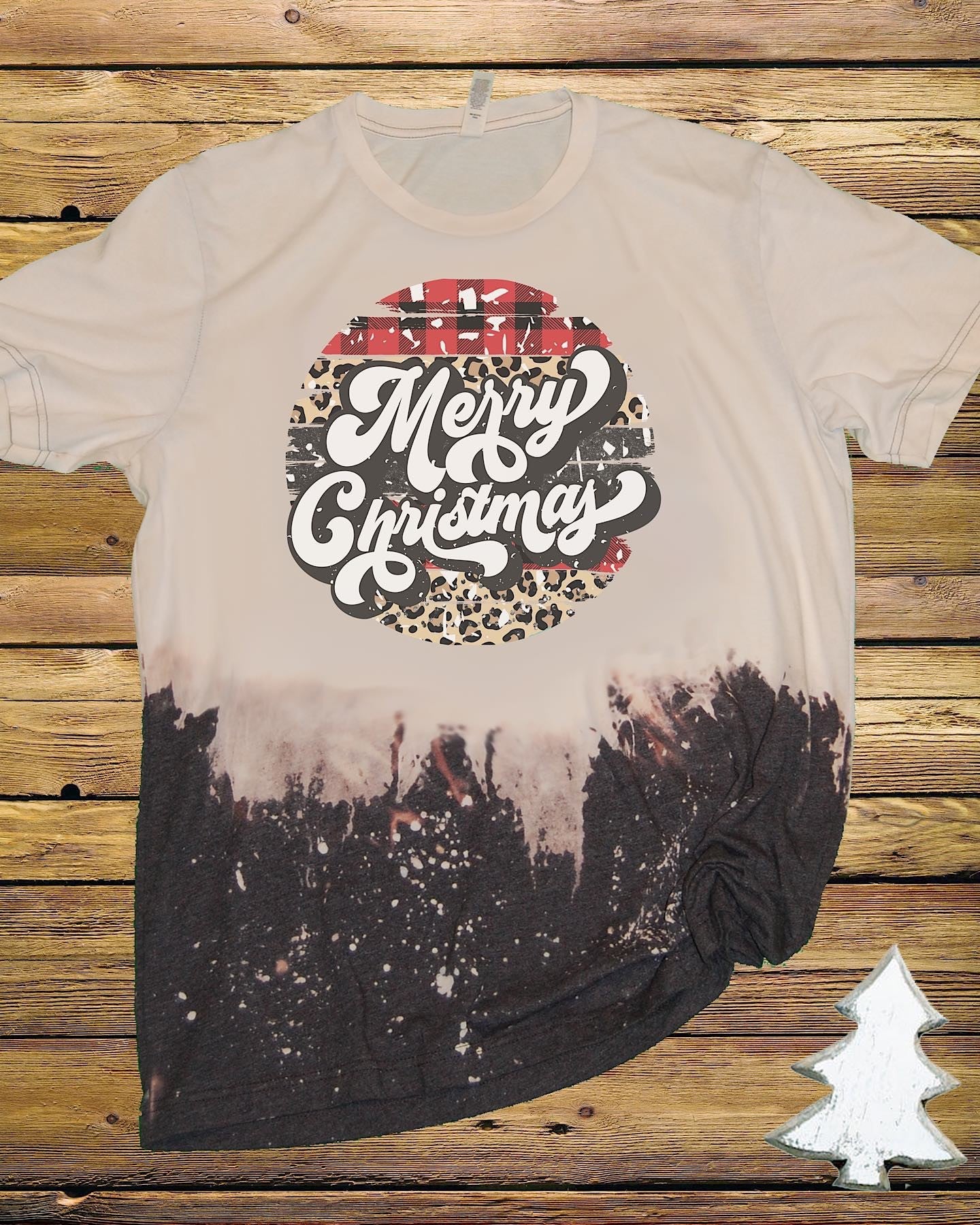 Merry Christmas Leopard Bleached Dye Canvas Girlie - Adult & Kids T-Shirts, Sweatshirts & Hoodies apparel design preview 1