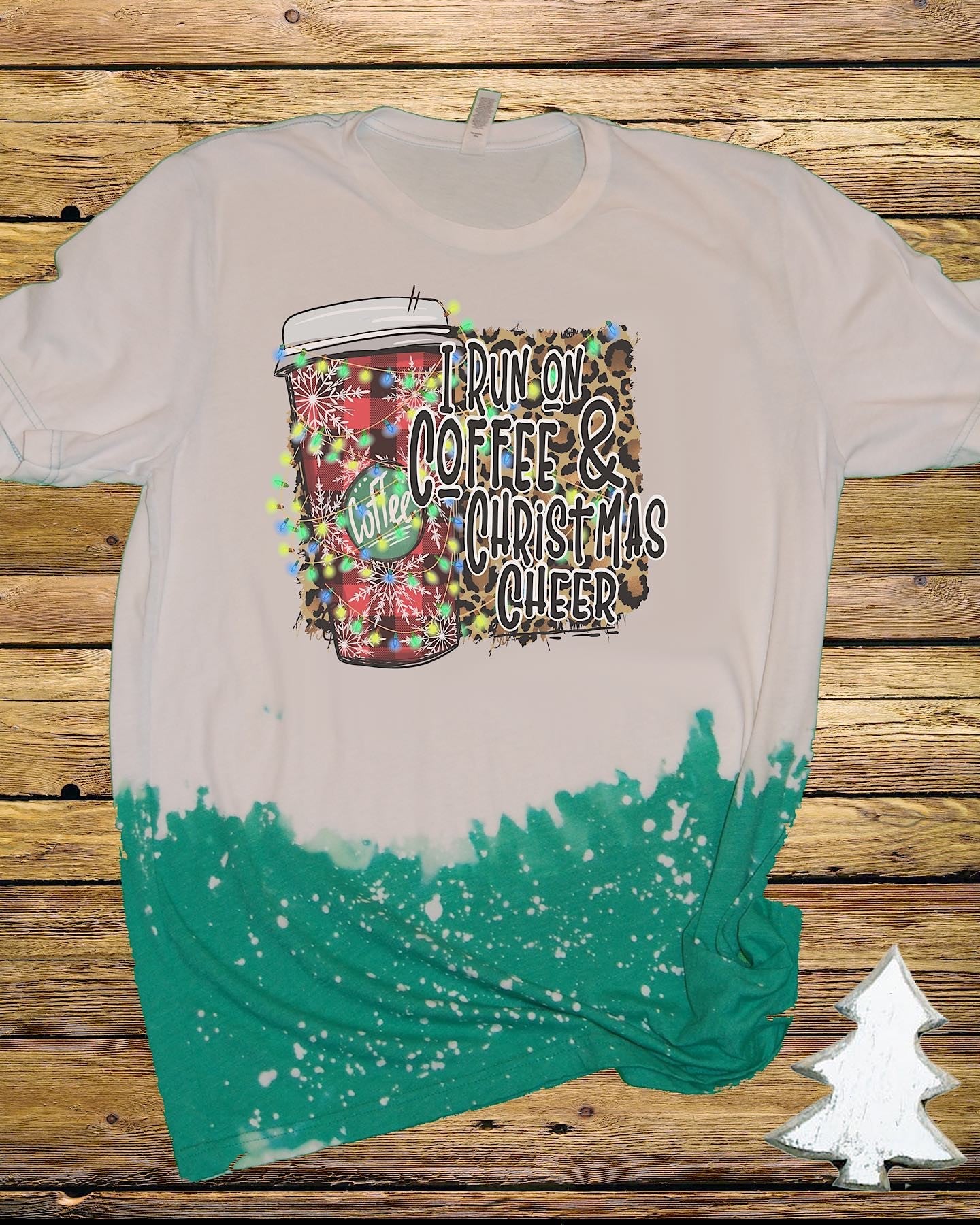 I Run on Coffee Christmas Cheer Leopard Bleached Dye - Adult & Kids T-Shirts, Sweatshirts & Hoodies apparel design preview 1