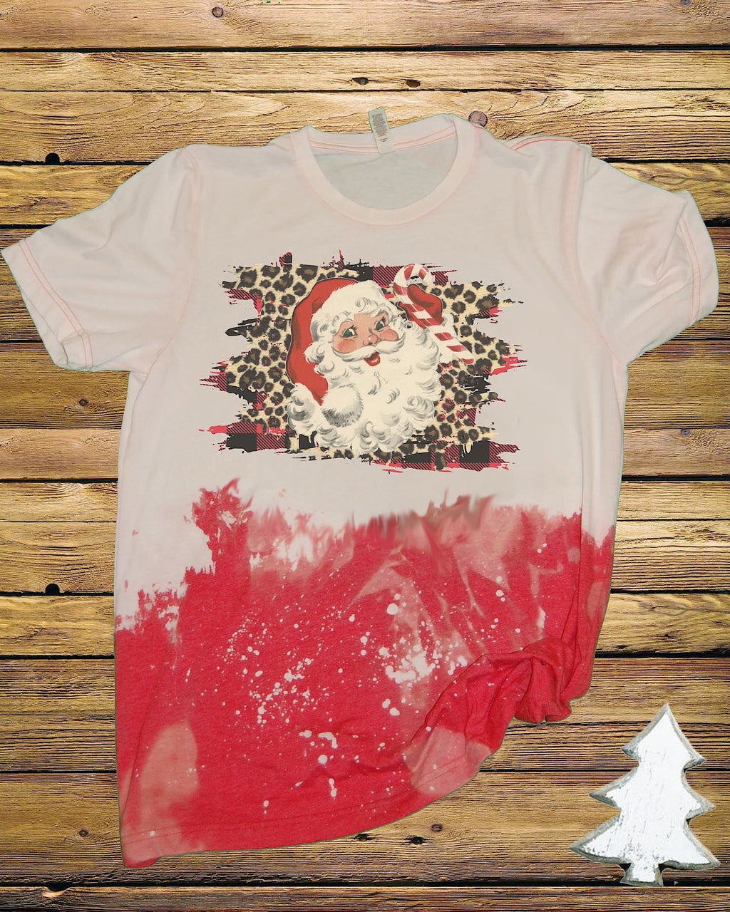 Leopard Santa Christmas Bleached Dye Canvas Girlie - Adult & Kids T-Shirts, Sweatshirts & Hoodies apparel design preview 1