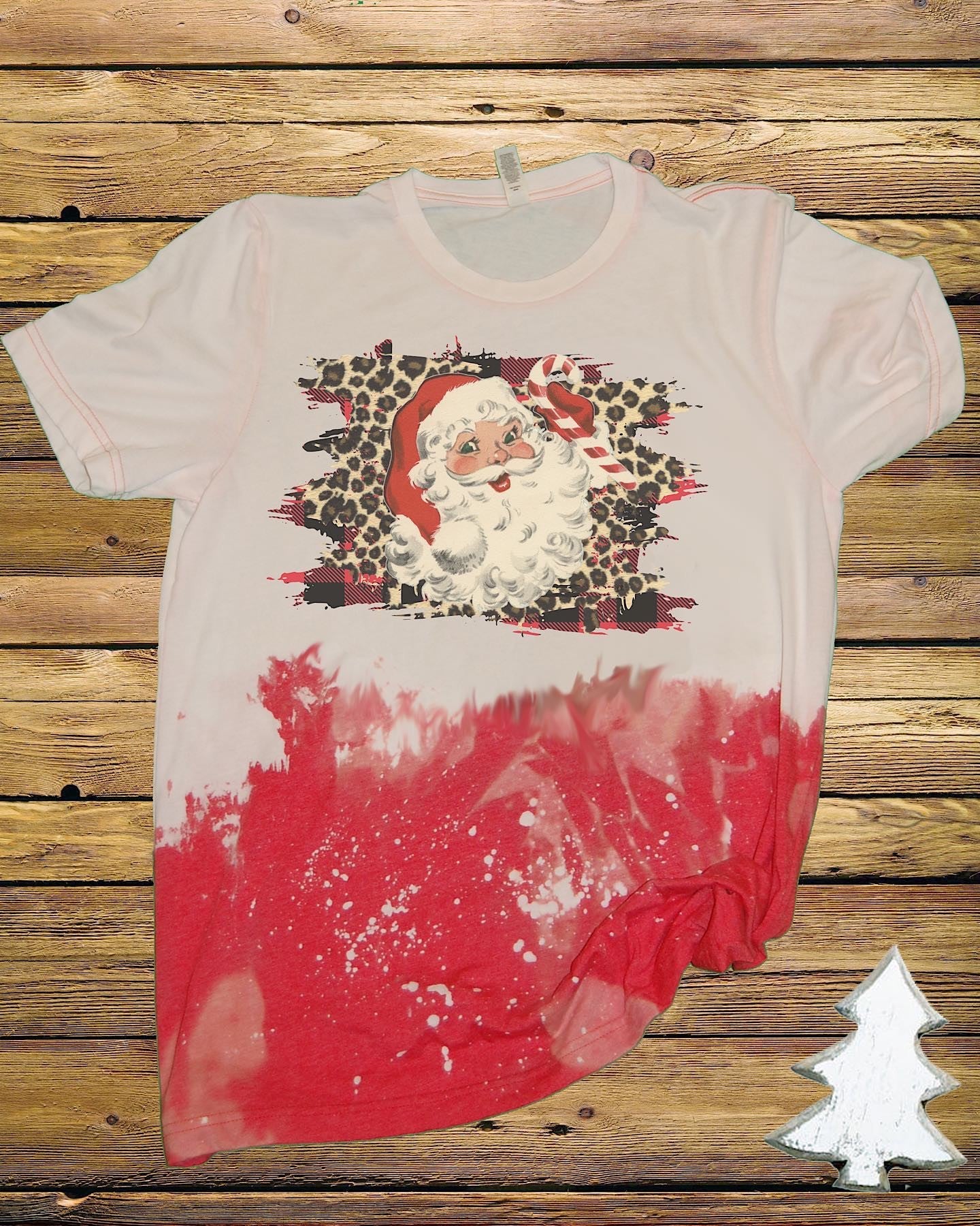 Leopard Santa Christmas Bleached Dye Canvas Girlie - Adult & Kids T-Shirts, Sweatshirts & Hoodies apparel design preview 1