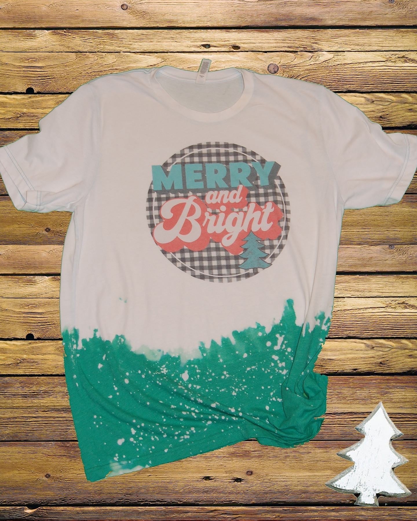 Merry Bright Christmas Bleached Dye Canvas Girlie - Adult & Kids T-Shirts, Sweatshirts & Hoodies apparel design preview 1