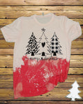 Merry Christmas Tree Trio Leopard Plaid Bleached Dye - Adult & Kids T-Shirts, Sweatshirts & Hoodies apparel design preview 1
