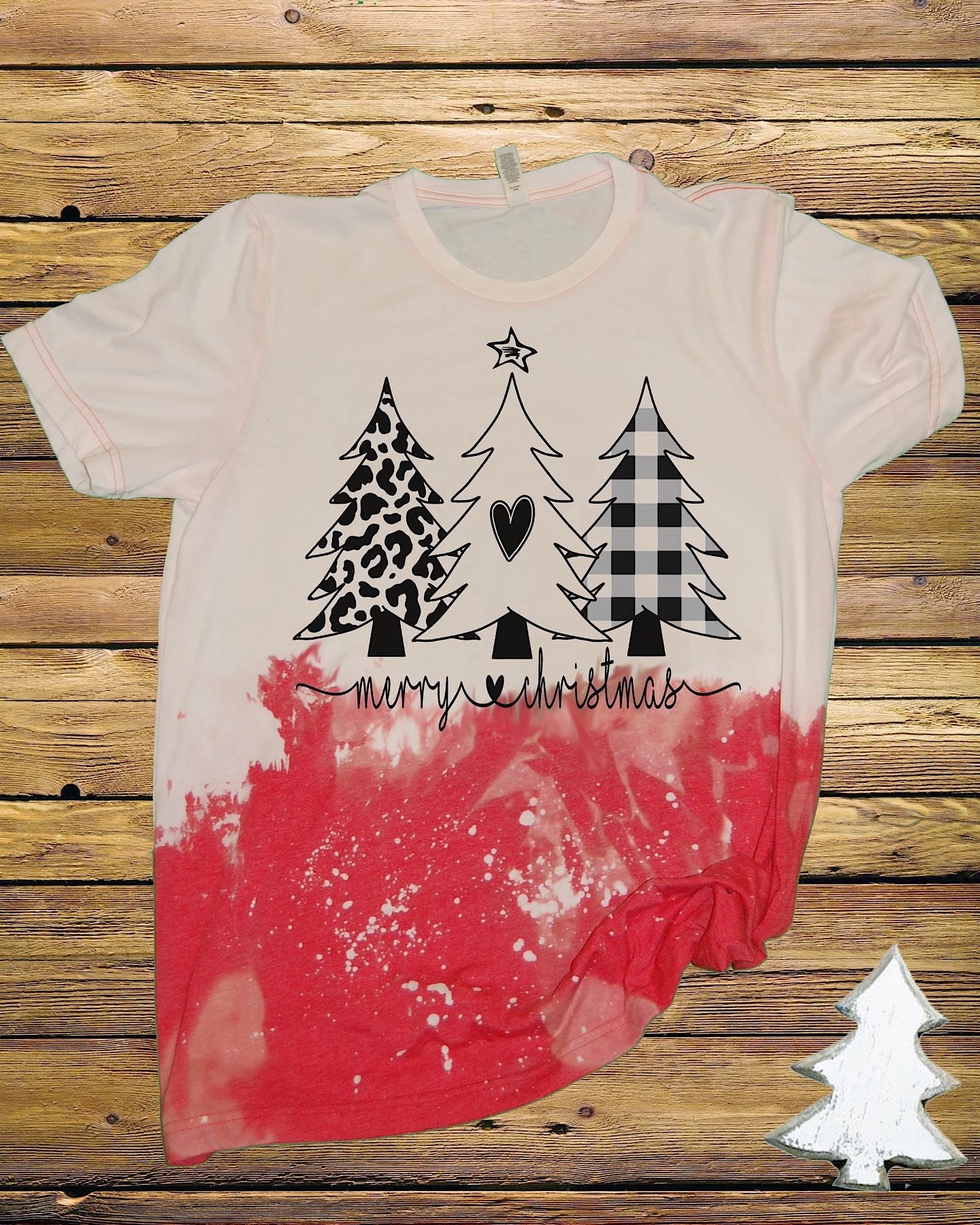 Merry Christmas Tree Trio Leopard Plaid Bleached Dye - Adult & Kids T-Shirts, Sweatshirts & Hoodies apparel design preview 1