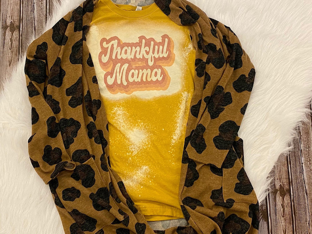 Retro Thankful Mama Bleached Dye Canvas Girlie - Adult & Kids T-Shirts, Sweatshirts & Hoodies apparel design preview 1