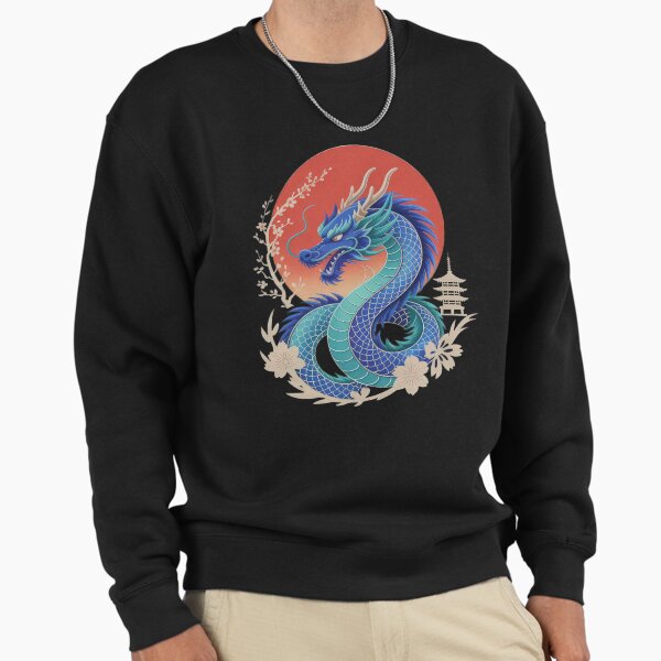 Blue Chinese dragon with sun ,Legendary - Adult & Kids T-Shirts, Sweatshirts & Hoodies apparel design preview 1