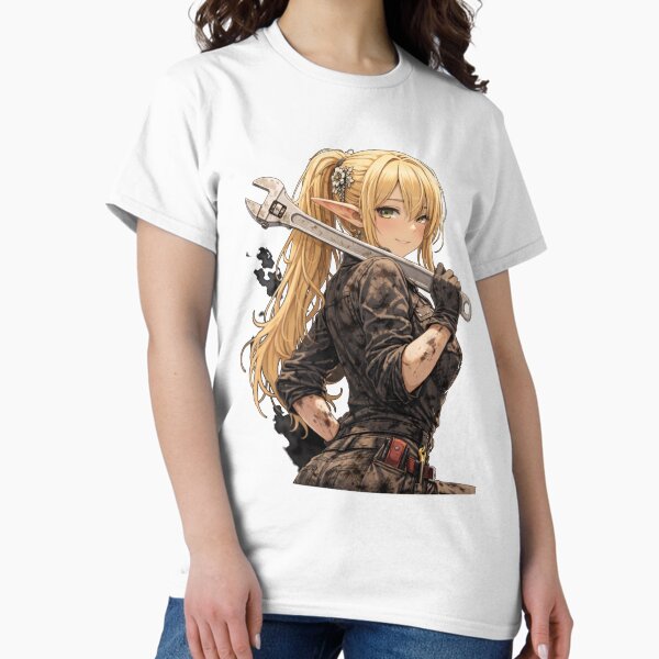 Anime Elf Mechanic Girl Black and White Automotive - Adult & Kids T-Shirts, Sweatshirts & Hoodies apparel design preview 1