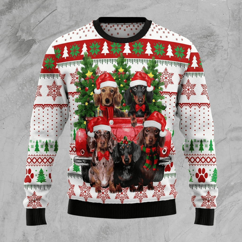 Dachshund red truck Christmas sweater product image
