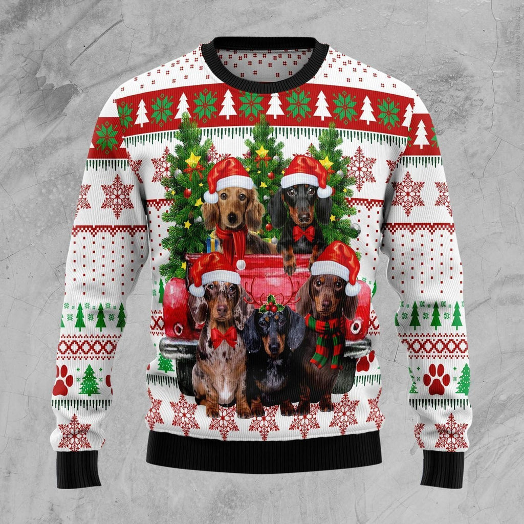 Dachshund red truck Christmas sweater product image 2