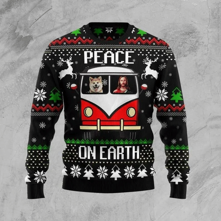 Shiba peace on earth Christmas sweater product image