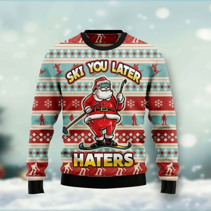 Santa ski you later haters Christmas sweater product image